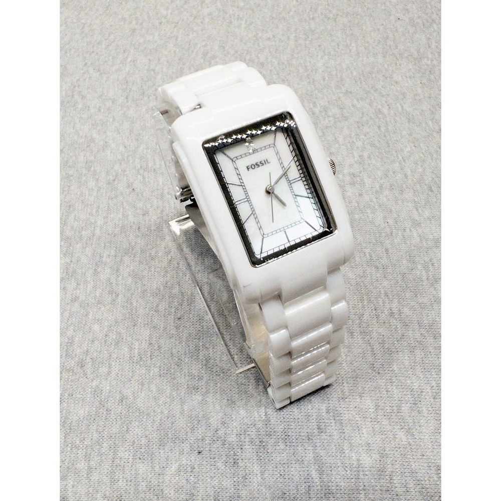 Fossil Tank Ceramic Womens Watch 29mm White MOP Dial CE-1031‎ New Battery